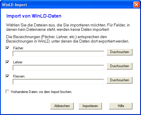 Der Dialog 'WinLD-Import' für Daten aus der bayrischen Lehrer-Datenbank