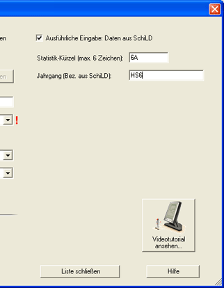 Zusätzliche Daten im Klassendialog für Nordrhein-Westfalen.