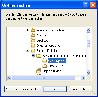 Auswhaldialog für das Exportverzeichnis.