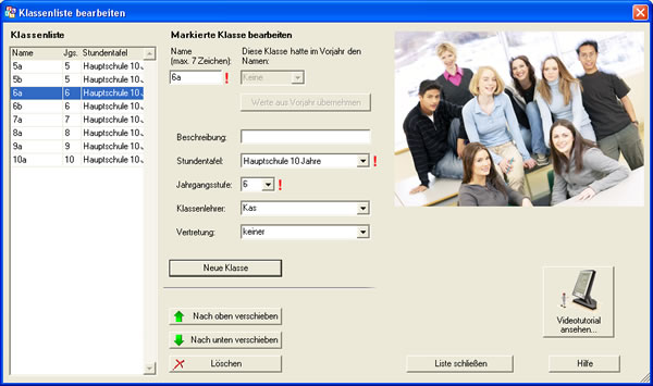 Screenshot: Klassenliste
