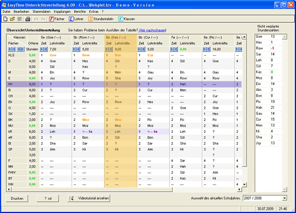 Screenshot: Unterrichtsverteilung